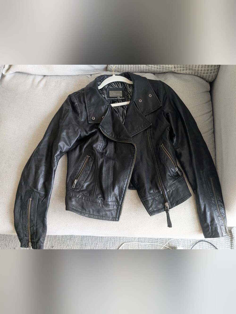 Mackage Black Leather Moto Jacket with Zip Details